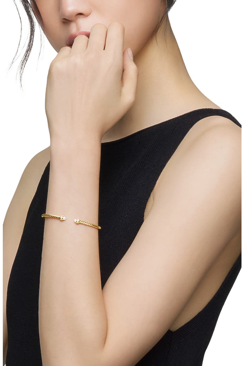 Cablespira® Bracelet in 18K Gold with Pearls & Pavé Diamonds, 3mm, Alternate, color, PEARL