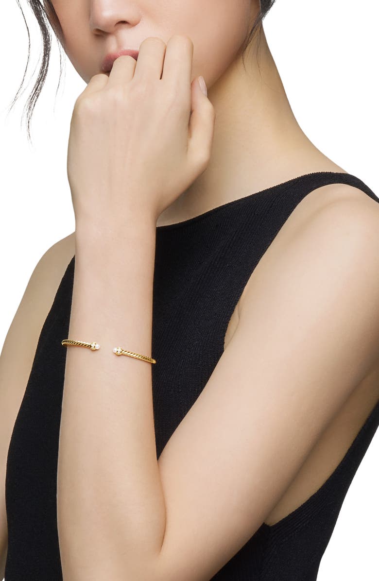 Cablespira<sup>®</sup> Bracelet in 18K Gold with Pearls & Pavé Diamonds, 3mm