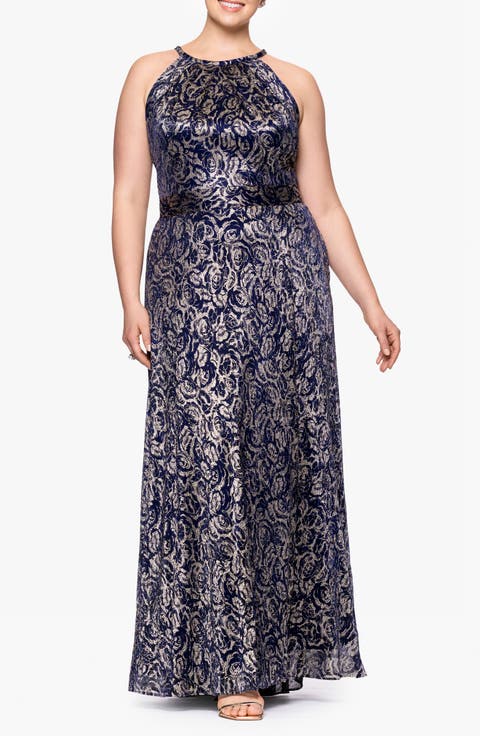 Foil Sleeveless Gown (Plus)