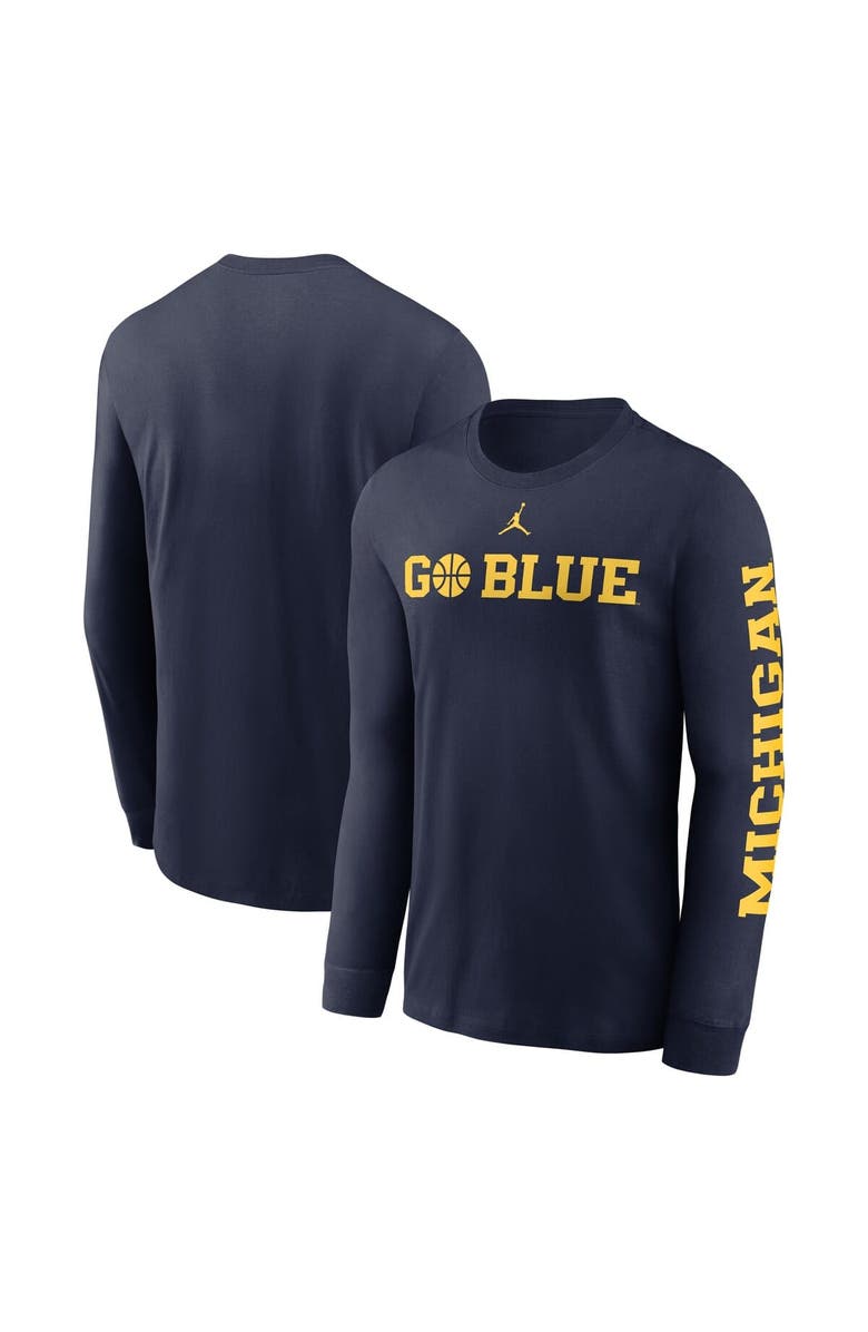 Jordan Brand Men's Jordan Brand Navy Michigan Wolverines Basketball Icon Two-Hit Long Sleeve T-Shirt, Main, color,