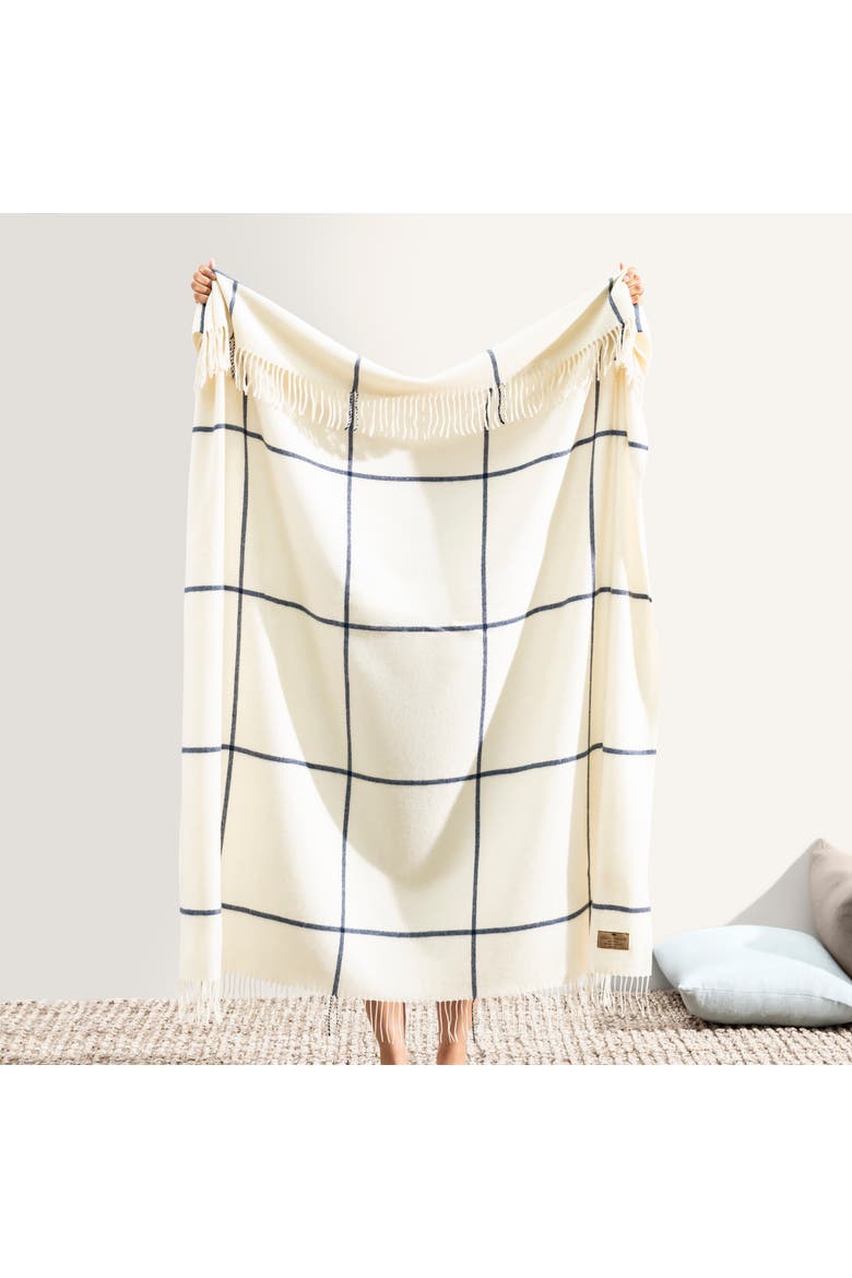 Window Cashmere Throw, Alternate, color, Ecru & Navy