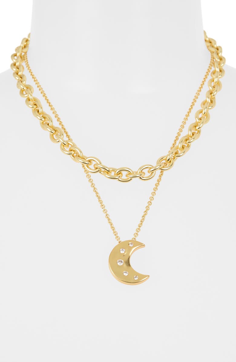 Madewell Celestial Moon Crystal Layered Pendant Necklace, Alternate, color, Vintage Gold