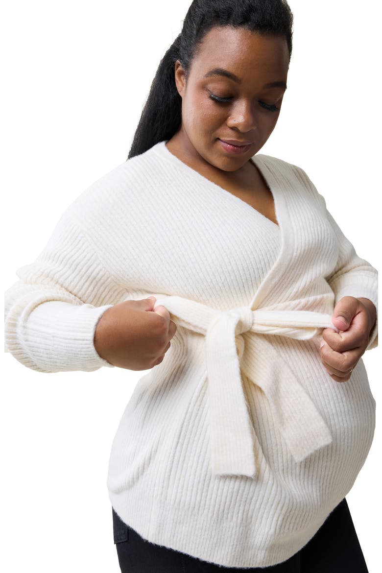 Rib Maternity/Nursing Wrap Sweater, Alternate, color, CREAM