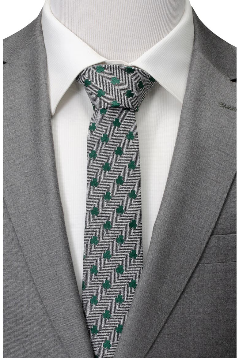 Herringbone Shamrock Linen Tie, Alternate, color, GRAY