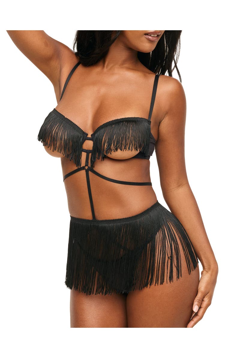 Adore Me Neveah Fringe Playsuit Lingerie, Main, color, Black