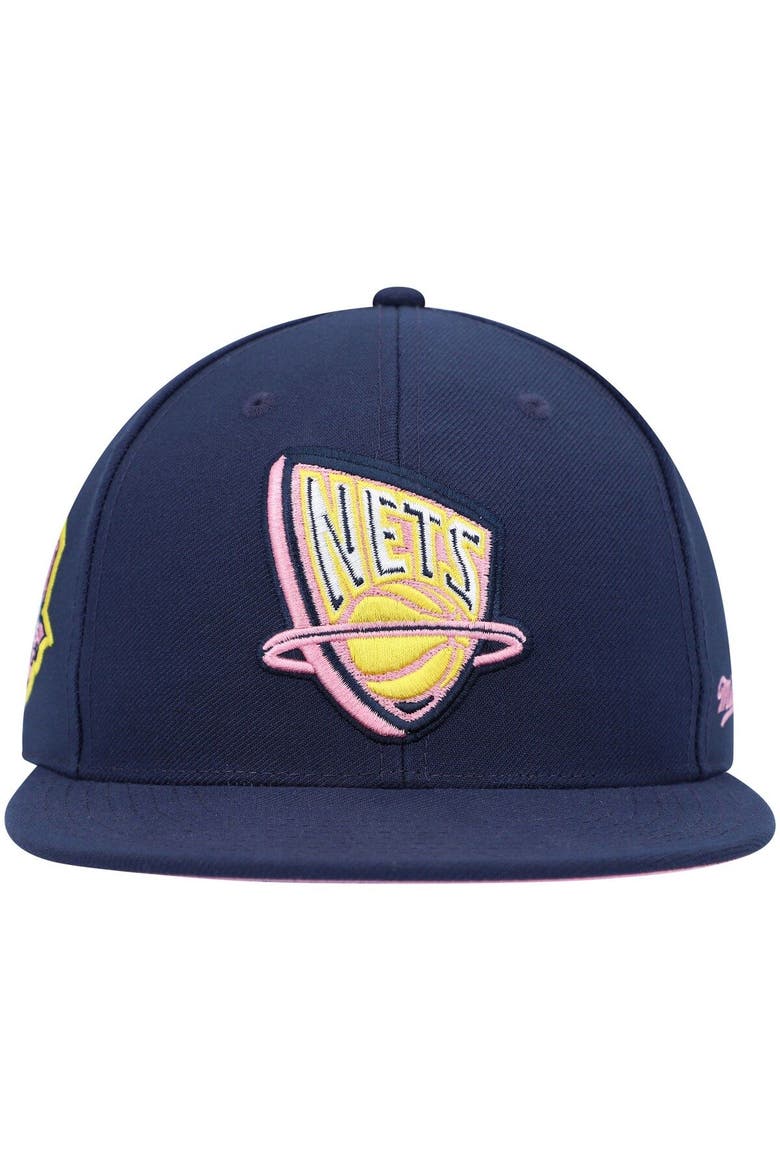Men's Mitchell & Ness Navy New Jersey Nets 35 Years Burnt Sunrise Fitted Hat, Alternate, color, Navy