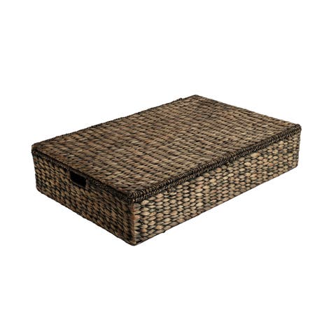 Holden 30" Classic Costal Hand-Woven Hyacinth Wicker Under Bed Storage Basket with Lid