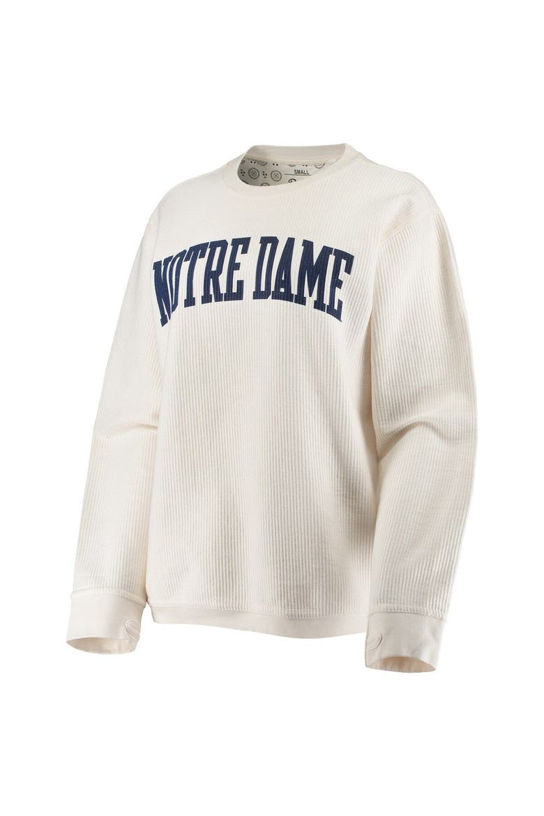 Women's Pressbox White Notre Dame Fighting Irish Comfy Cord Vintage Wash Basic Arch Pullover Sweatshirt, Alternate, color, White