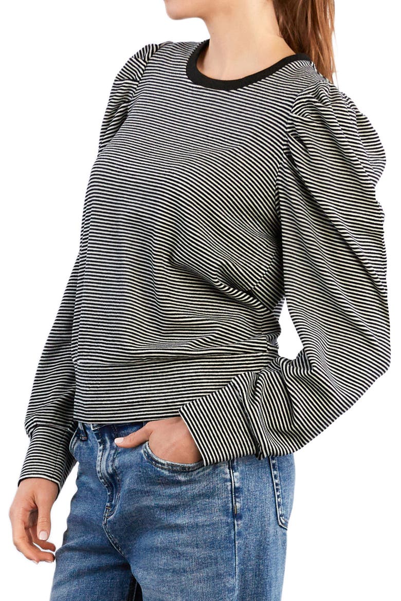 Stripe Puff Shoulder Top, Alternate, color, BLACK/ WHITE STRIPE