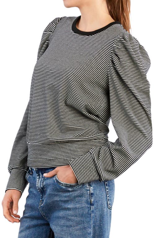 Billy T Stripe Puff Shoulder Top In Gray