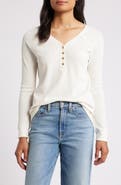 Caslon® Waffle Knit Cotton Blend Henley Top