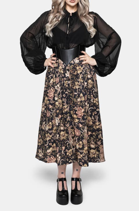 Triple Goddess Button Down Midi Skirt