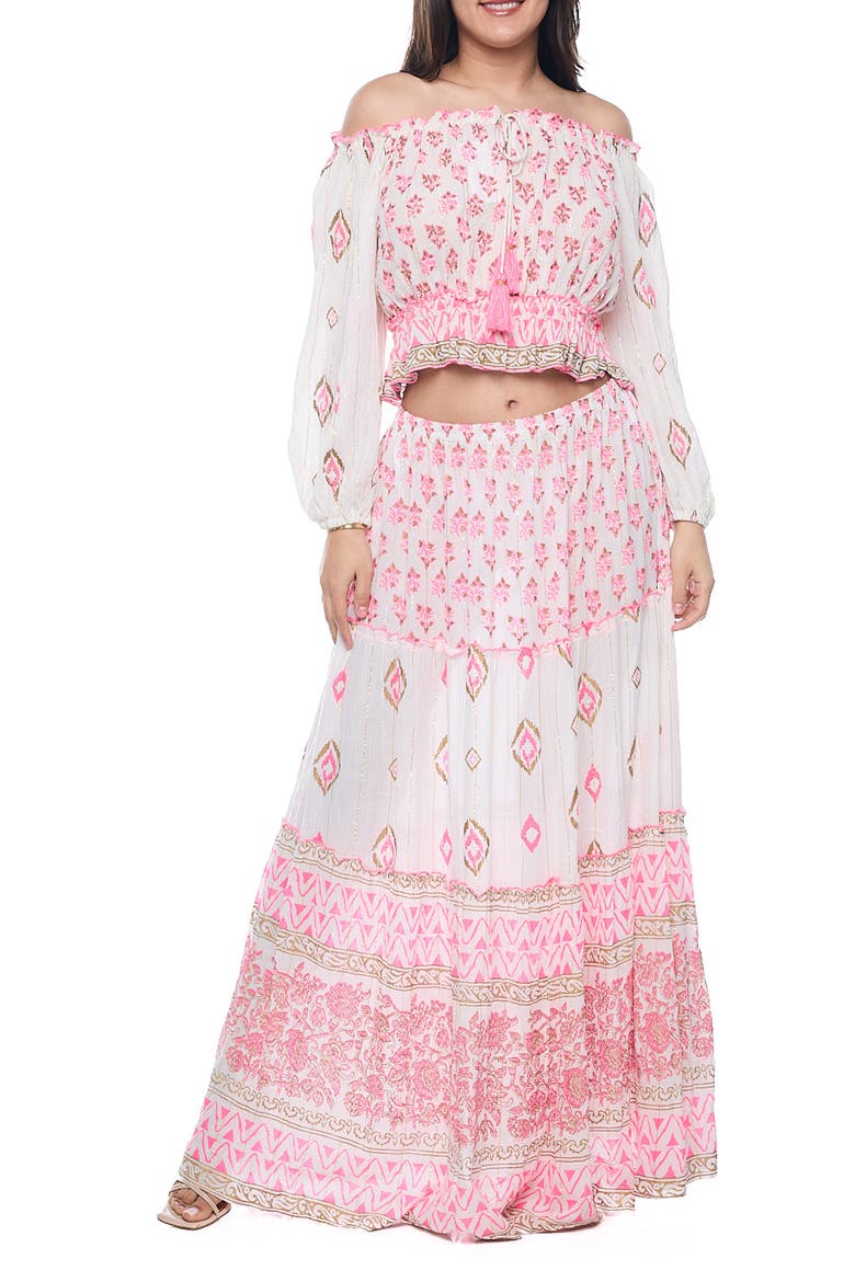 Off-the-Shoulder Top & Maxi Skirt Set, Main, color, PINK