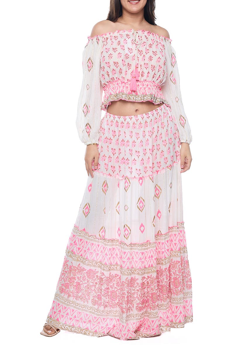 RANEES Off-the-Shoulder Top & Maxi Skirt Set, Main, color, Pink