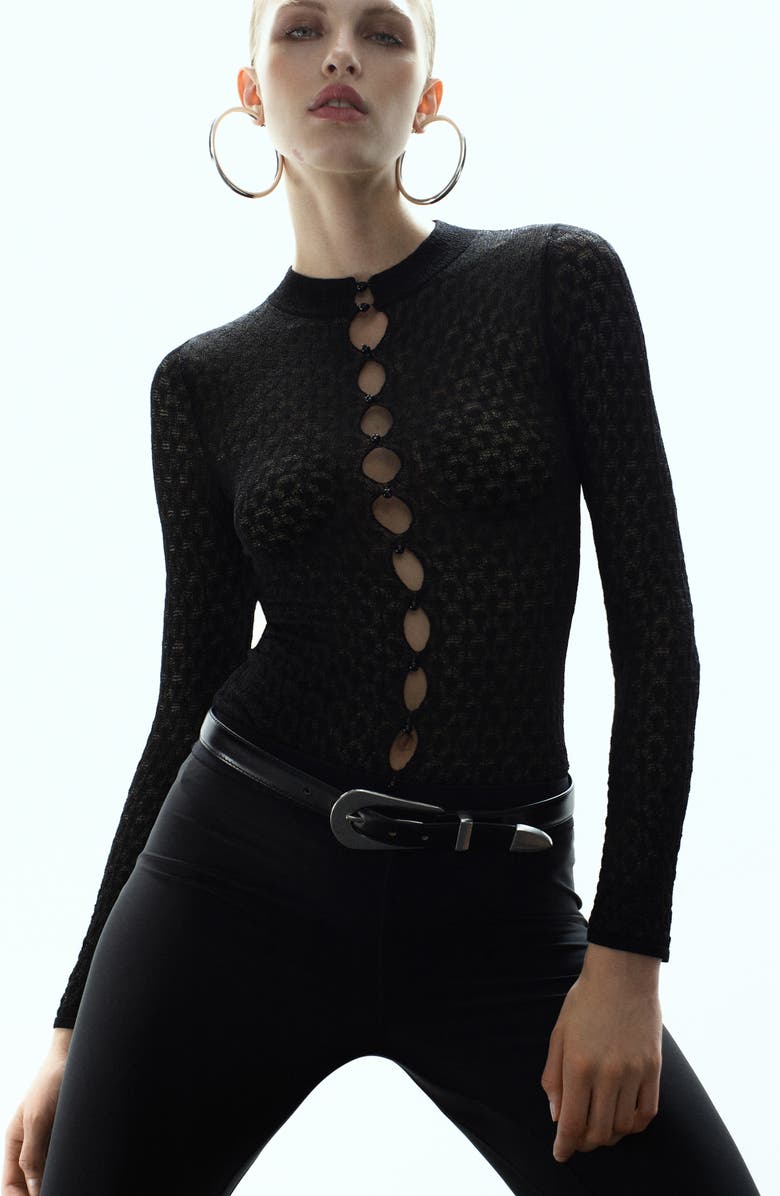 MANGO x Kaia Gerber Openwork Cardigan, Alternate, color, Black