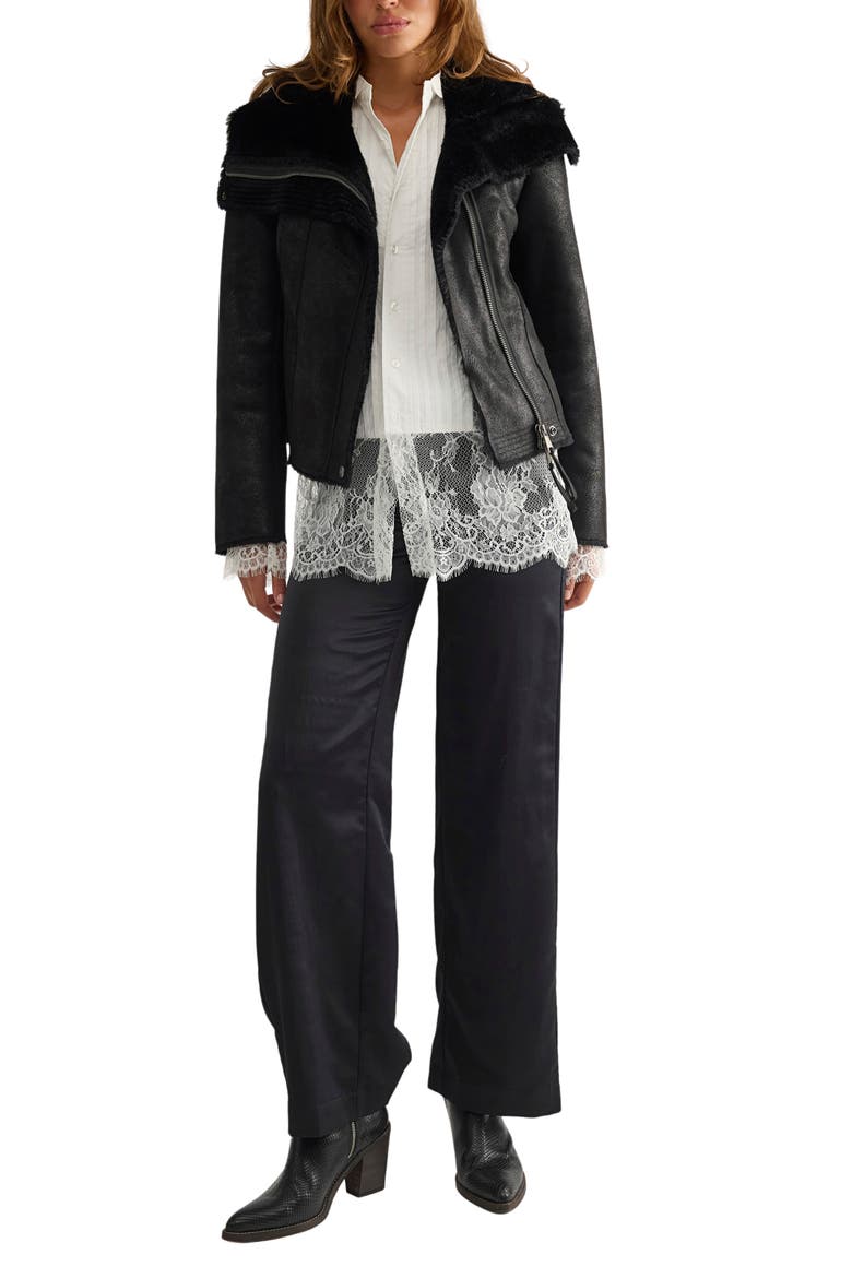 Fourline Faux Leather Jacket with Faux Shearling Lining, Alternate, color, BLACK