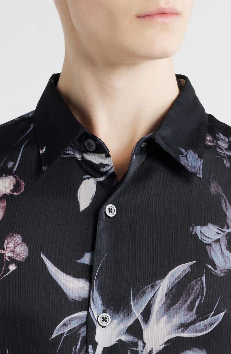 Open Edit Oversize Floral Short Sleeve Silk Button-Up Shirt, Alternate, color, Black Incandescent Floral