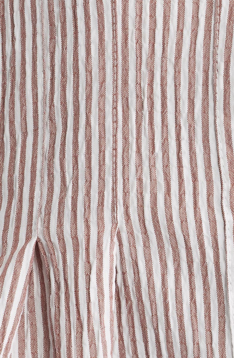 Bobeau Pleat Stripe Button-Up Shirt, Alternate, color, Cream/ Brandy Brown