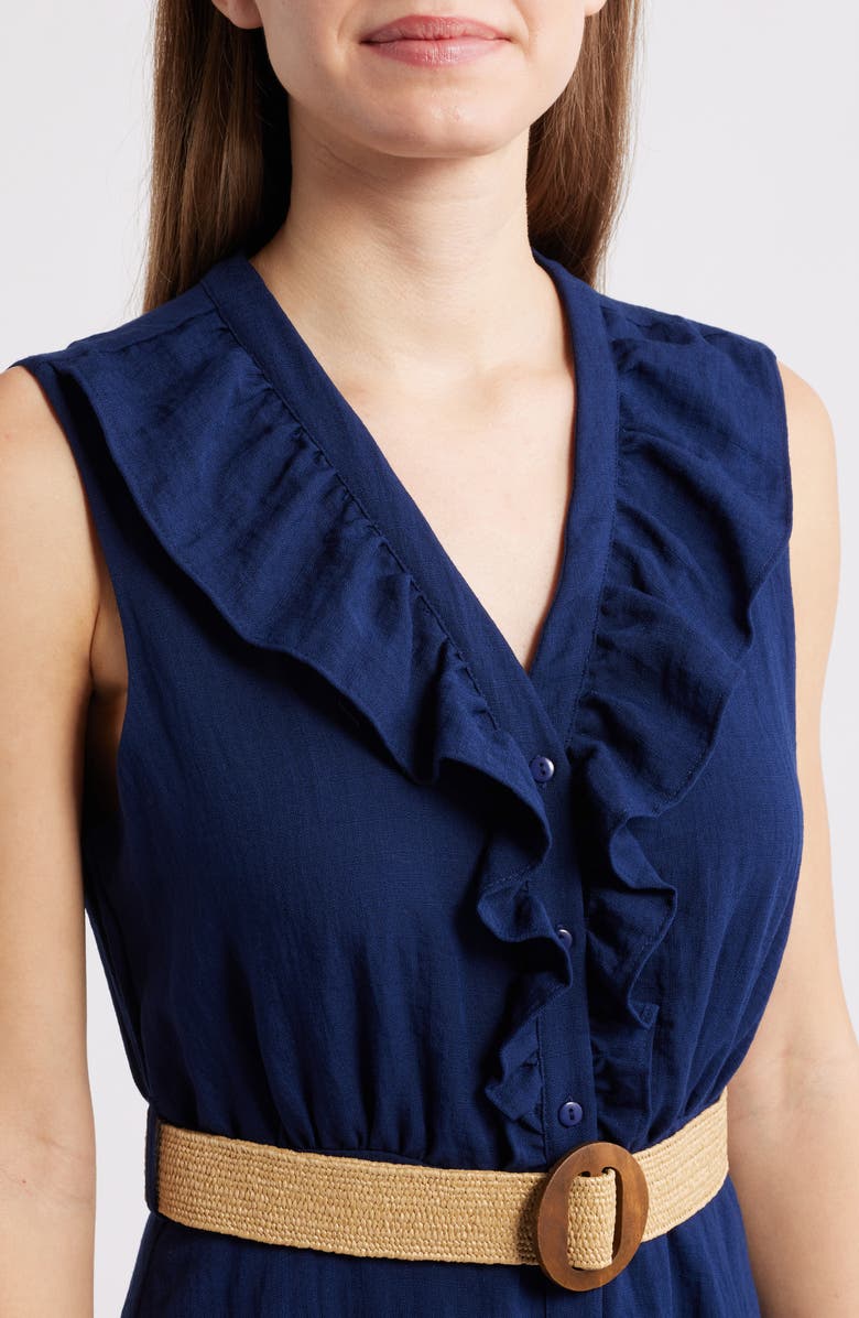 Sam Edelman Ruffle Trim Sleeveless Midi Dress, Alternate, color, Navy