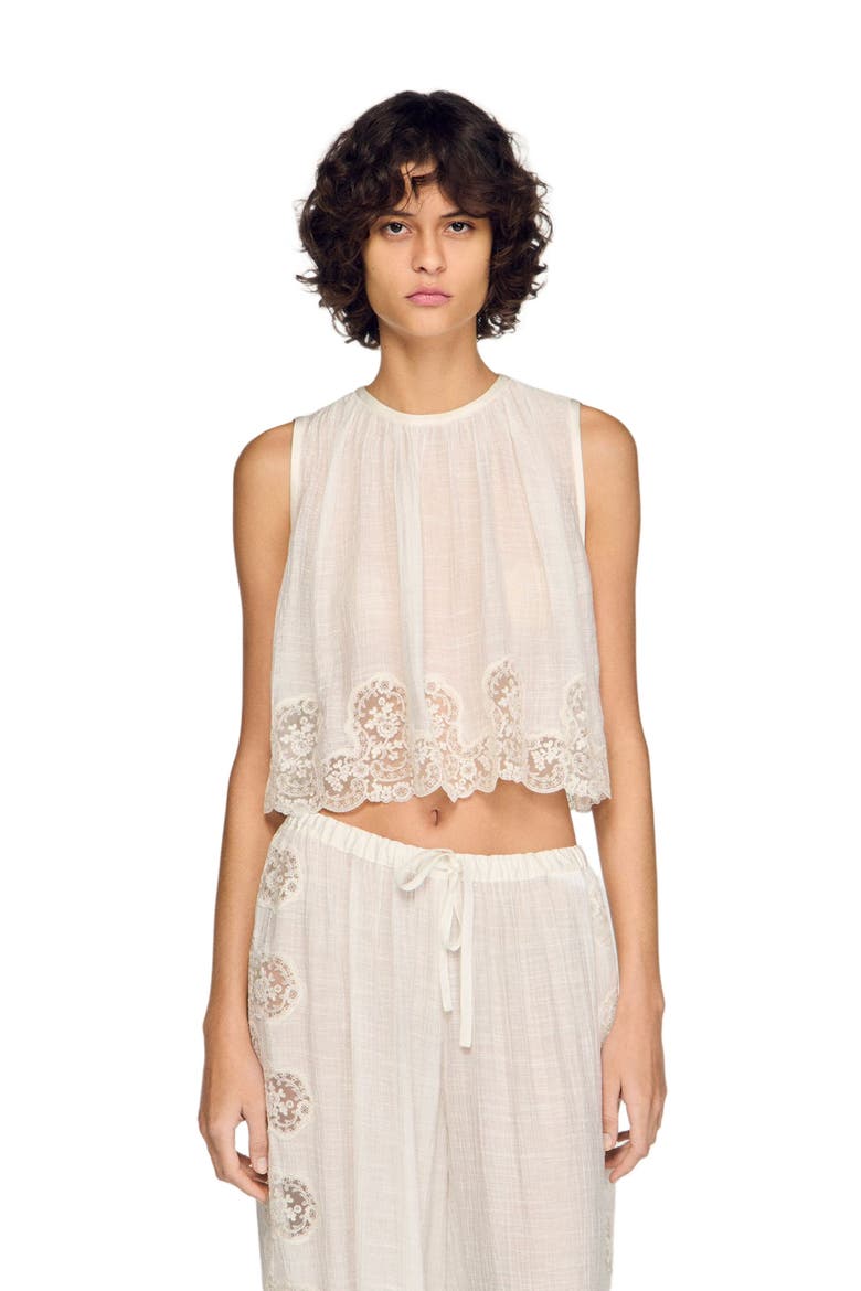 Crepon crop top, Main, color, White
