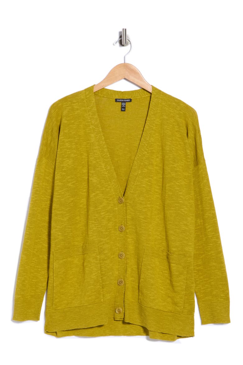 V-Neck Organic Linen & Organic Cotton Cardigan, Alternate, color, GOLDEN PEAR
