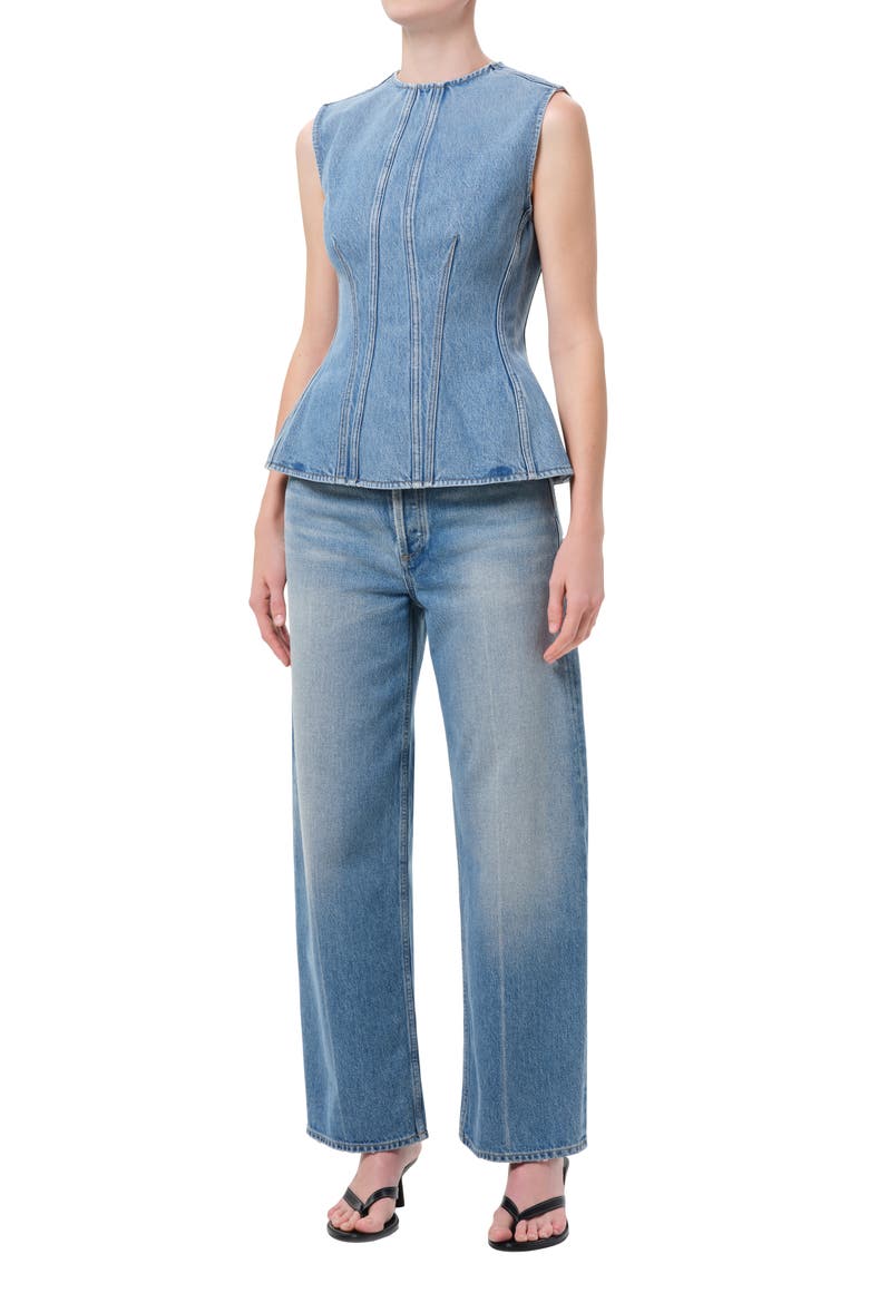 Corbin Denim Peplum Top, Alternate, color, DANTON MD VINT TINTED IND
