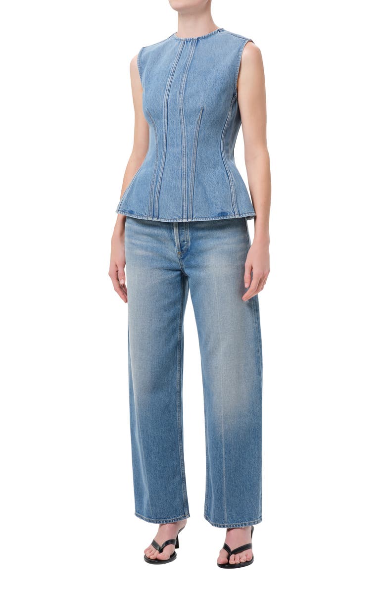 AGOLDE Corbin Denim Peplum Top, Alternate, color, Danton Md Vint Tinted Ind