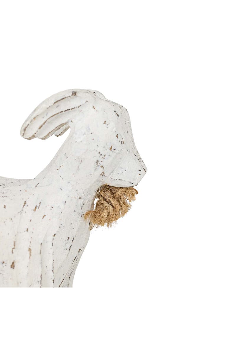 Carved Goat Decorative Accent White Wood & Jute, Alternate, color, White