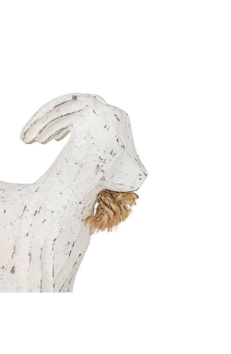 Foreside Home and Garden Carved Goat Decorative Accent White Wood & Jute, Alternate, color, White