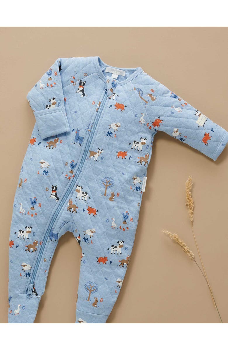 Purebaby Quilted Coverall Onsie, Alternate, color, Farm Alphabet Print