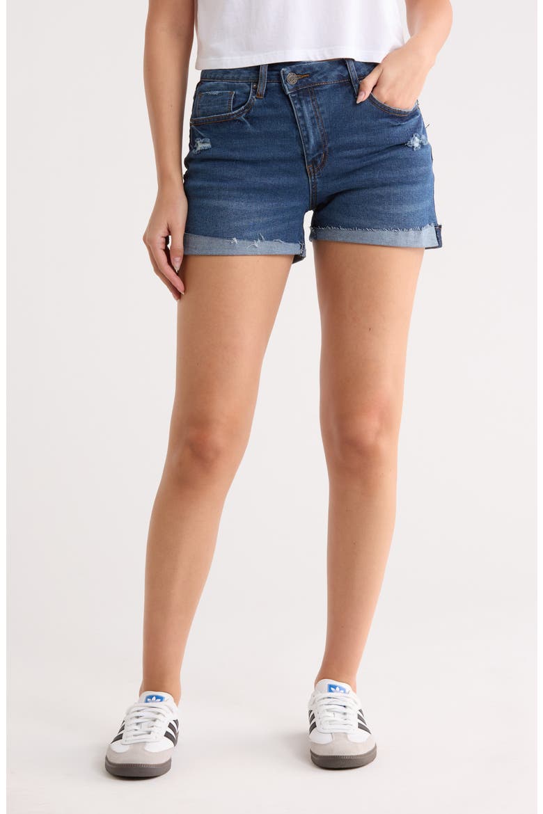 Distressed Cuff Shorts, Main, color, DARK WASH