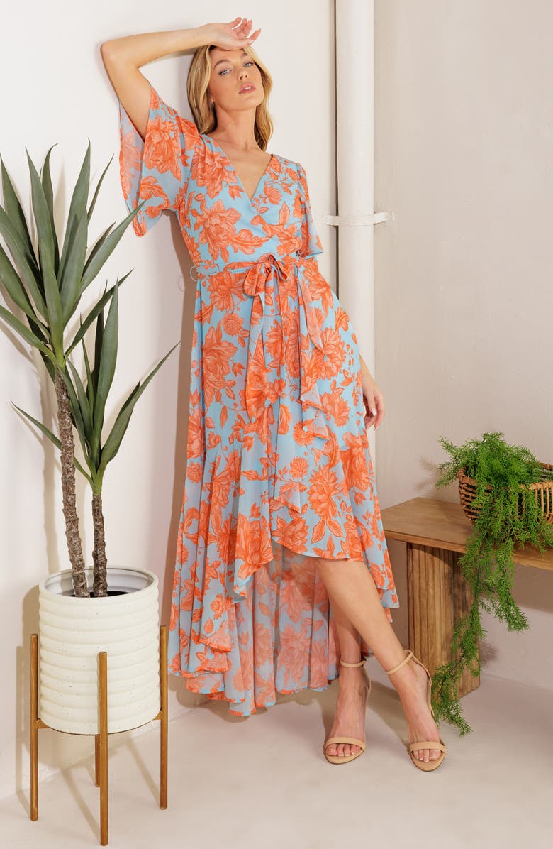 FLYING TOMATO Flutter Sleeve Wrap Style Dress, Alternate, color, 