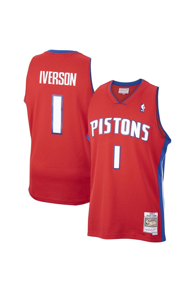 Men's Mitchell & Ness Allen Iverson Red Detroit Pistons  2008/09 Hardwood Classics Swingman Jersey, Main, color, Red