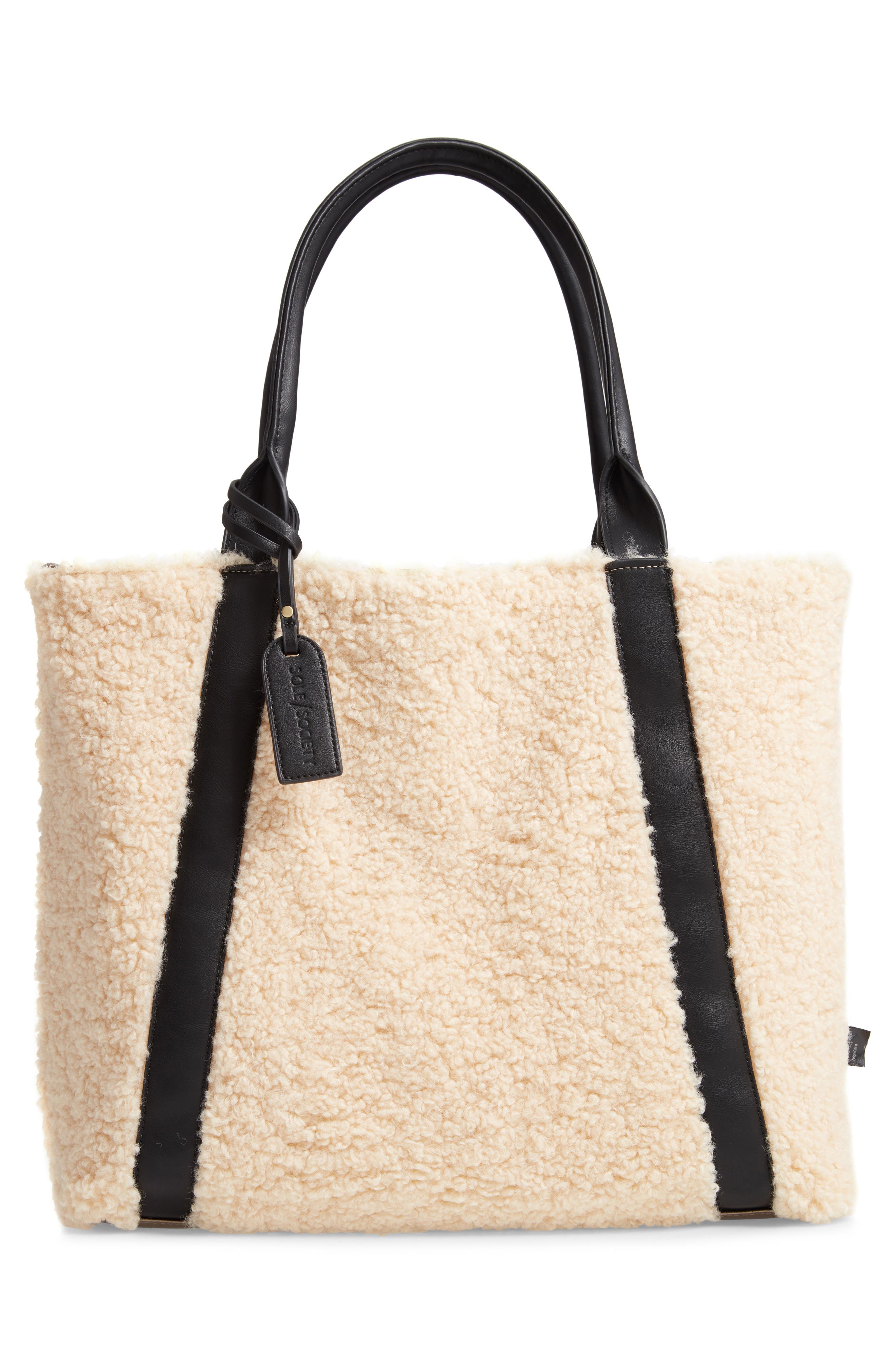 Sole Society Drury Faux Shearling Reversible Tote, Alternate, color, 
