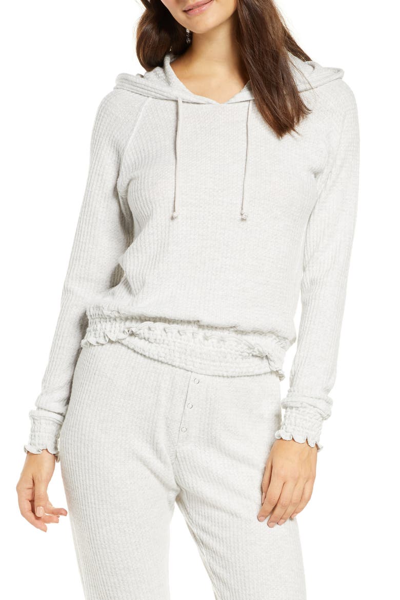 Thermal Smocked Hoodie, Main, color, GREY LIGHT HEATHER
