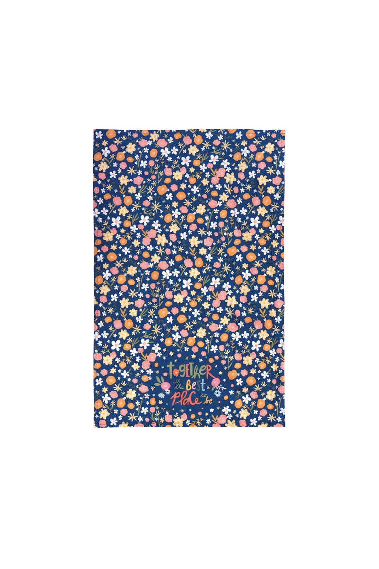 "Together Is The Best Place to Be" Flowers 100% Cotton Printed Flour Sack Dishtowel, Main, color, White