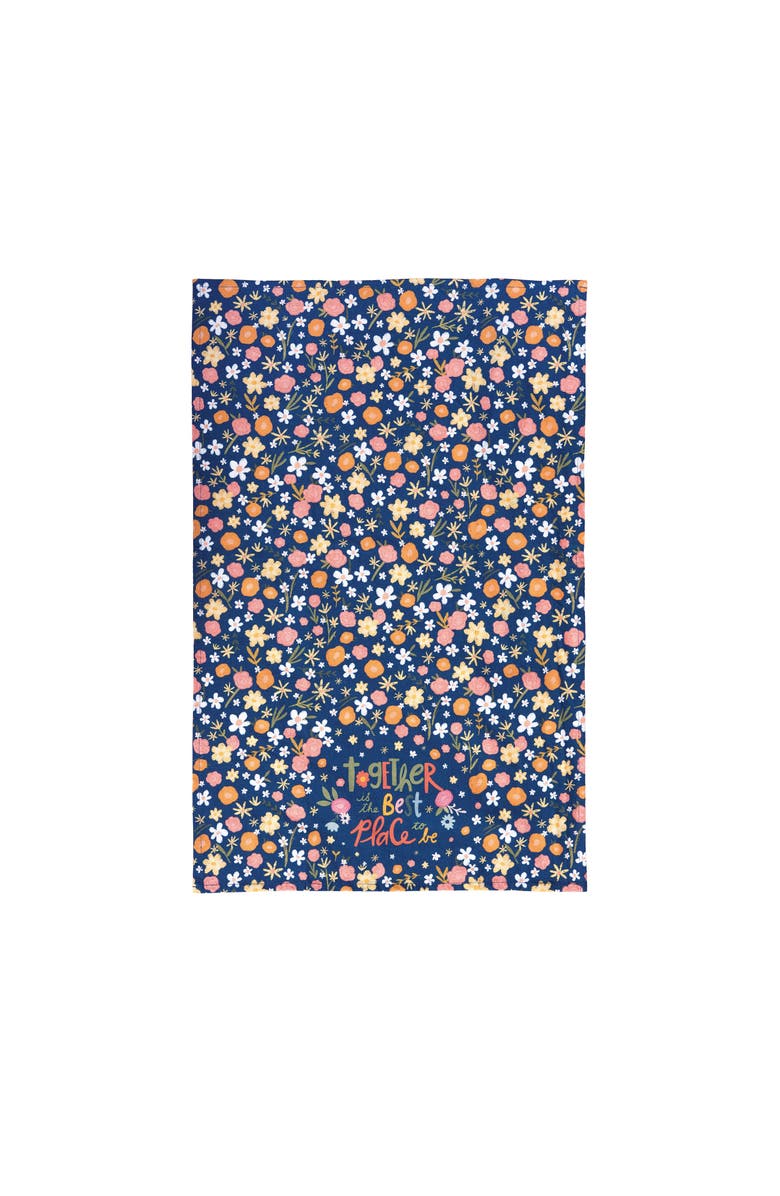C&F Home "Together Is The Best Place to Be" Flowers 100% Cotton Printed Flour Sack Dishtowel, Main, color, White
