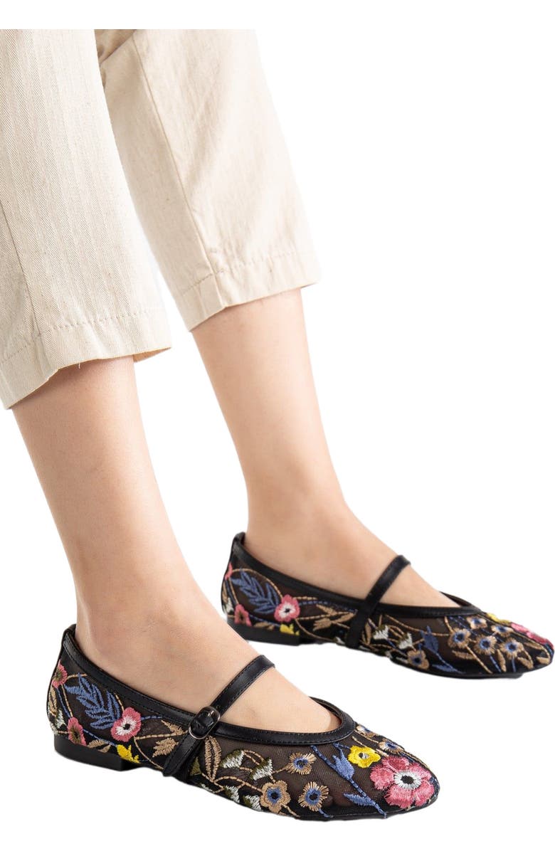 Prologue Shoes Fauna Mesh Mary Jane Flats, Alternate, color, Black Faux Leather