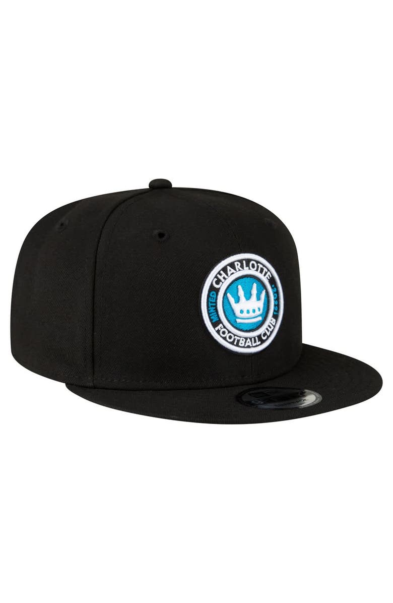 New Era Men's Black Charlotte FC Club Logo 9FIFTY Snapback Hat, Alternate, color, 