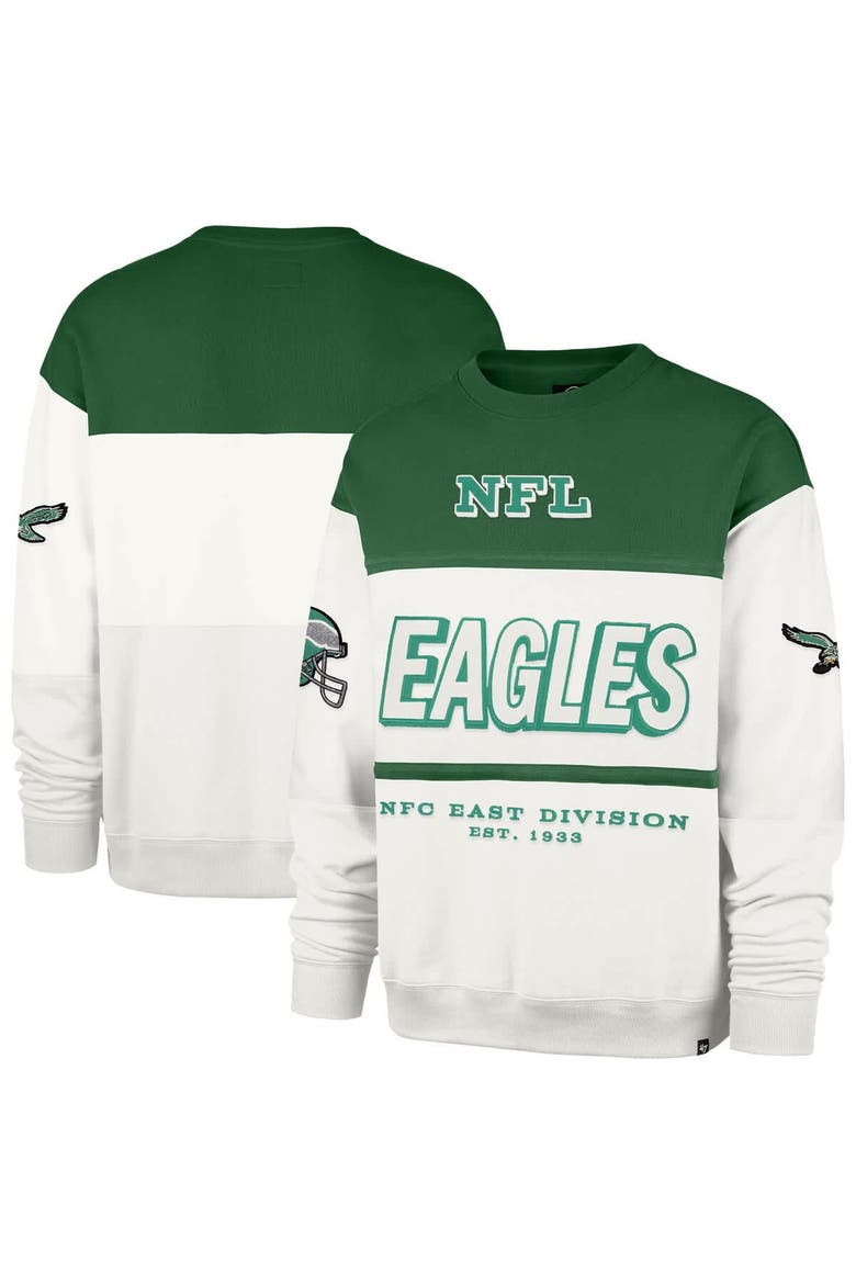 Men's '47  Kelly Green/Cream Philadelphia Eagles Throwback Breeze Maximalist Sweatshirt, Main, color, Kelly Green