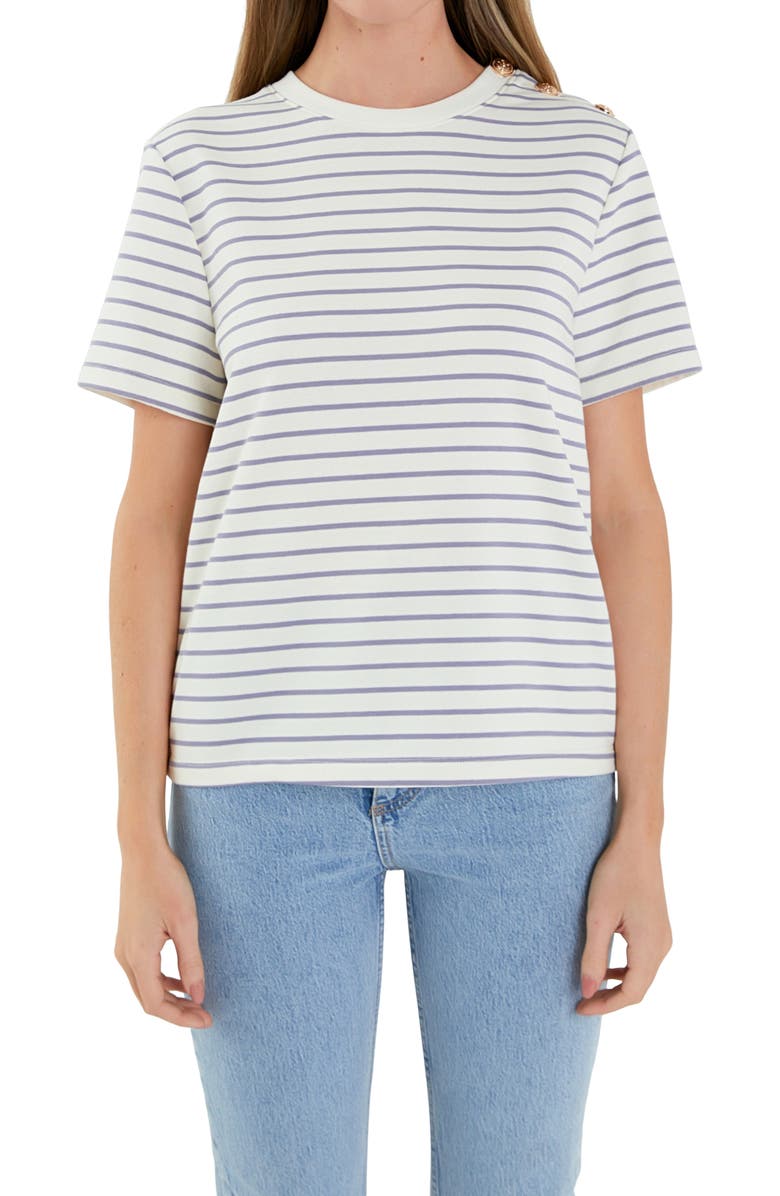 English Factory Button Stripe Jersey T-Shirt, Alternate, color, 