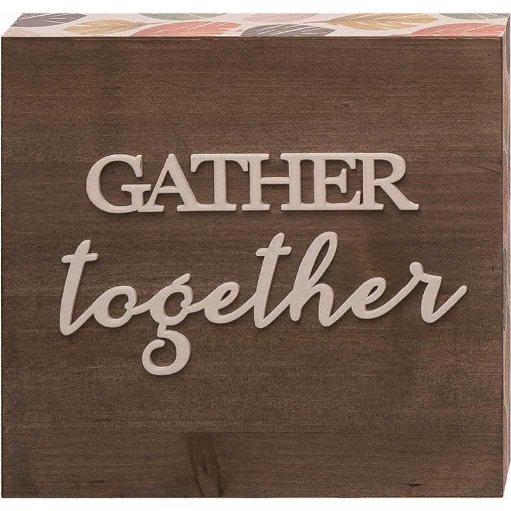 Transpac Wood Brown Autumn Leaves And Pumpkins Sign Decor