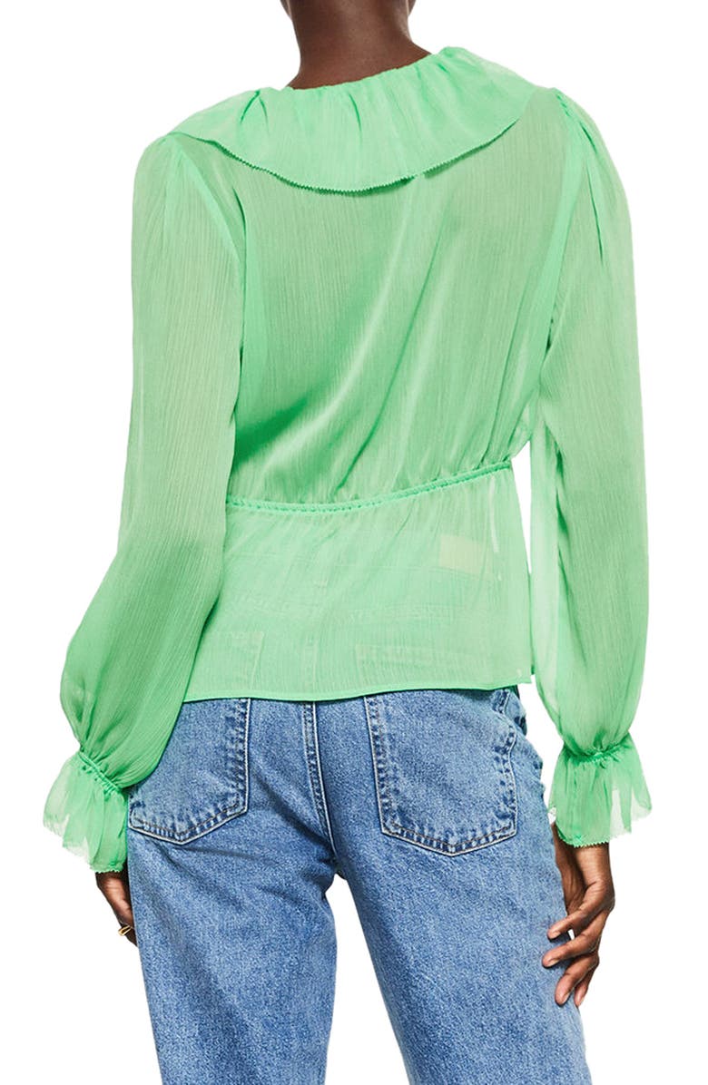 MANGO Ruffle Neck Sheer Blouse, Alternate, color, 