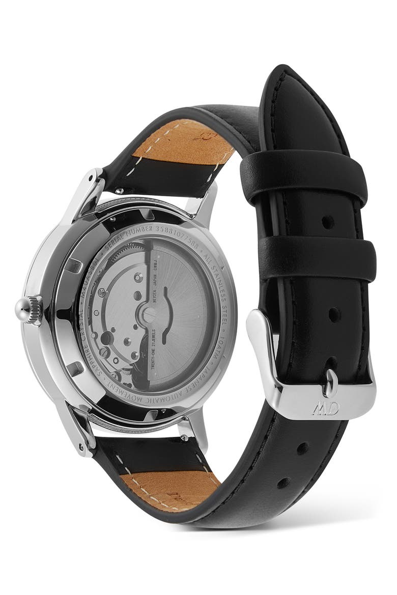 Iconic Automatic Leather Strap Watch, 40mm, Alternate, color, SILVER