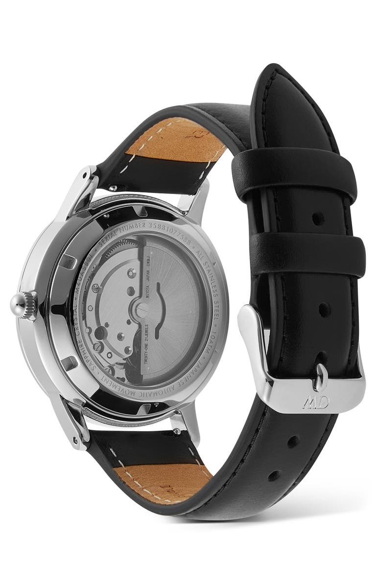 Daniel Wellington Iconic Automatic Leather Strap Watch, 40mm, Alternate, color, Silver