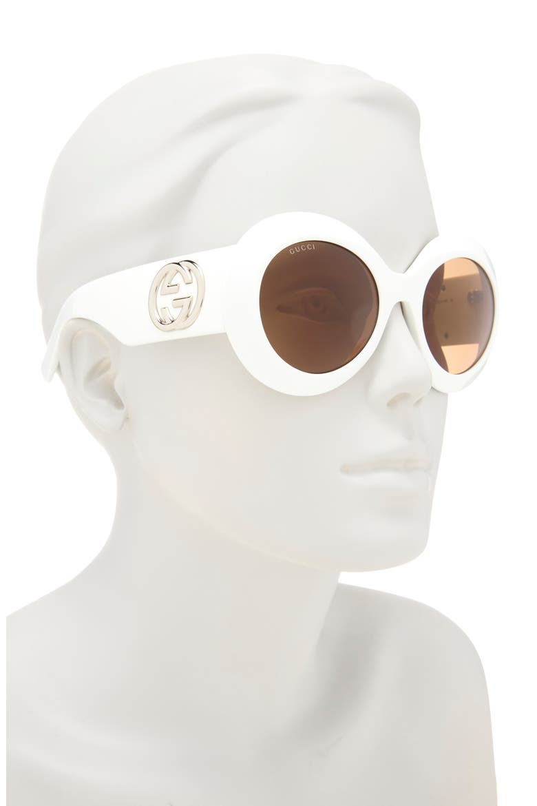 54mm Round Sunglasses, Alternate, color, WHITE WHITE BROWN