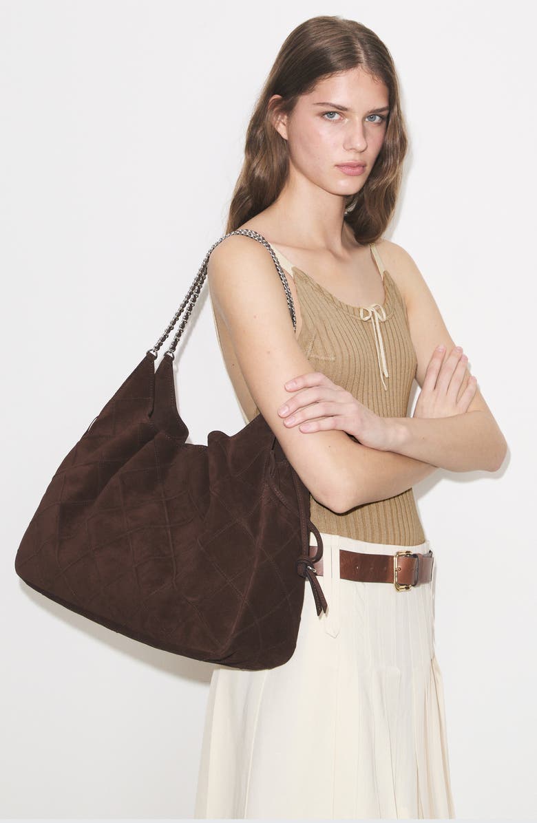 Tory Burch Large Fleming Suede Tote, Alternate, color, Dark Cocoa