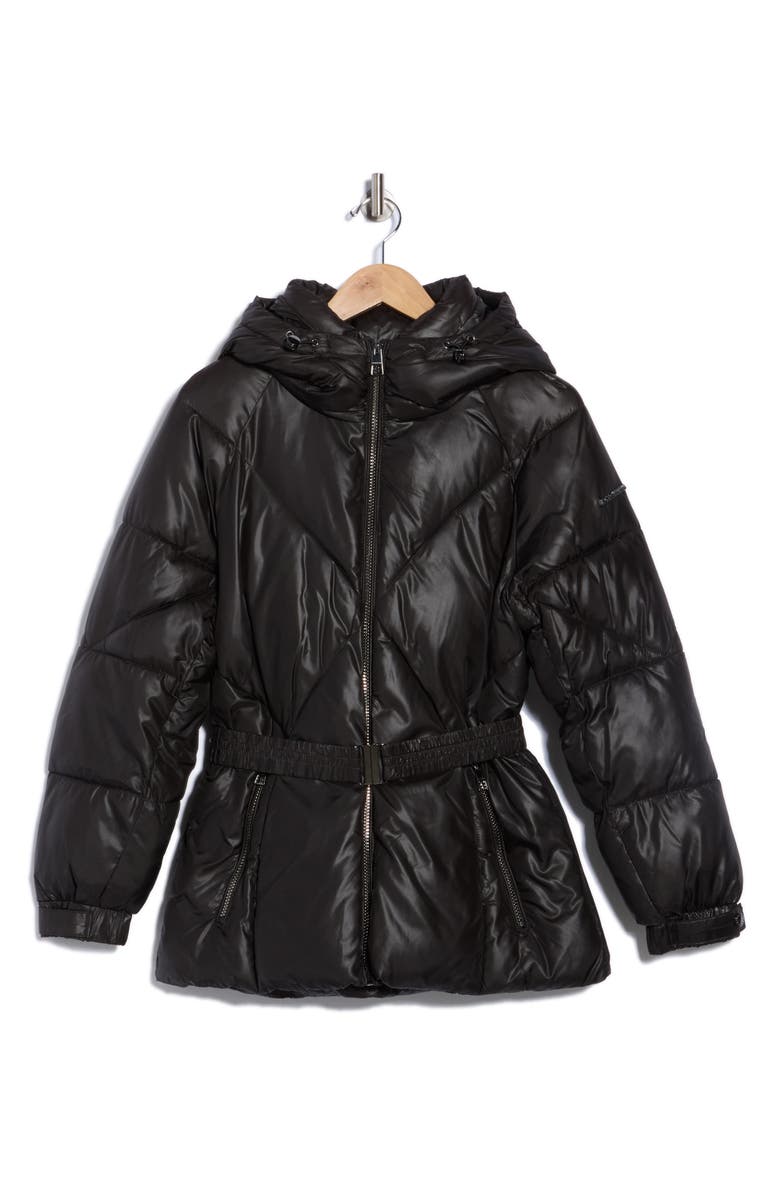 BCBGeneration Missy Belted Puffer Coat, Alternate, color, Black