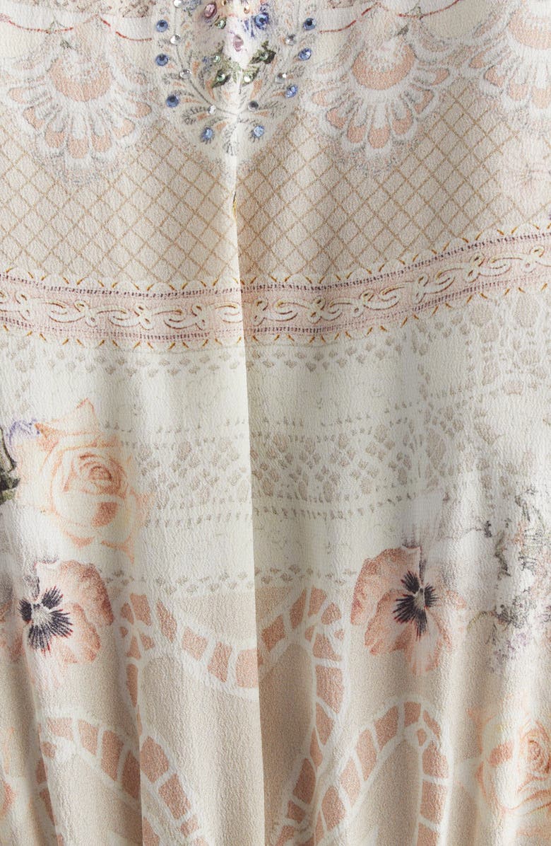 Camilla Floral Print Lace Trim Long Sleeve Silk Maxi Dress, Alternate, color, Laced With Love