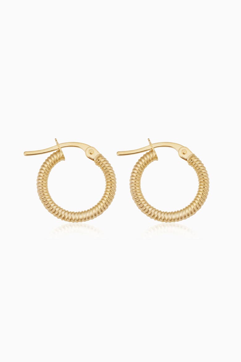 18K Yellow Gold Ribbed Mini Hoops, Alternate, color, Yellow Gold